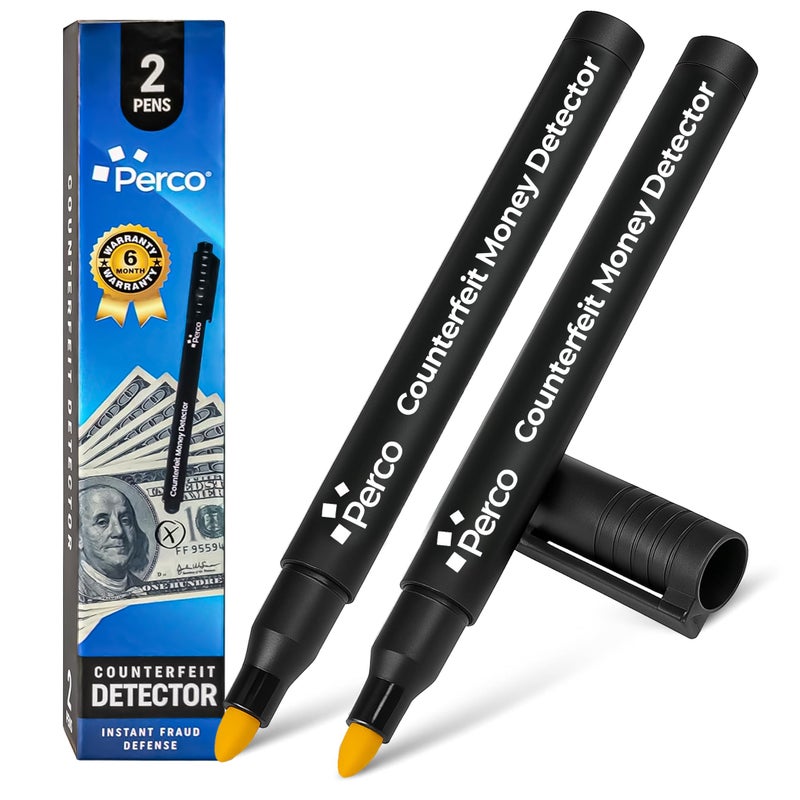 Perco Counterfeit Money Detector Pen (2 Pack) - Easy to Use and Reliable Universal Currency Fake Bill Checker for Personal & Commercial Use - Ensures Authenticity & Prevents Fraud - Image 1